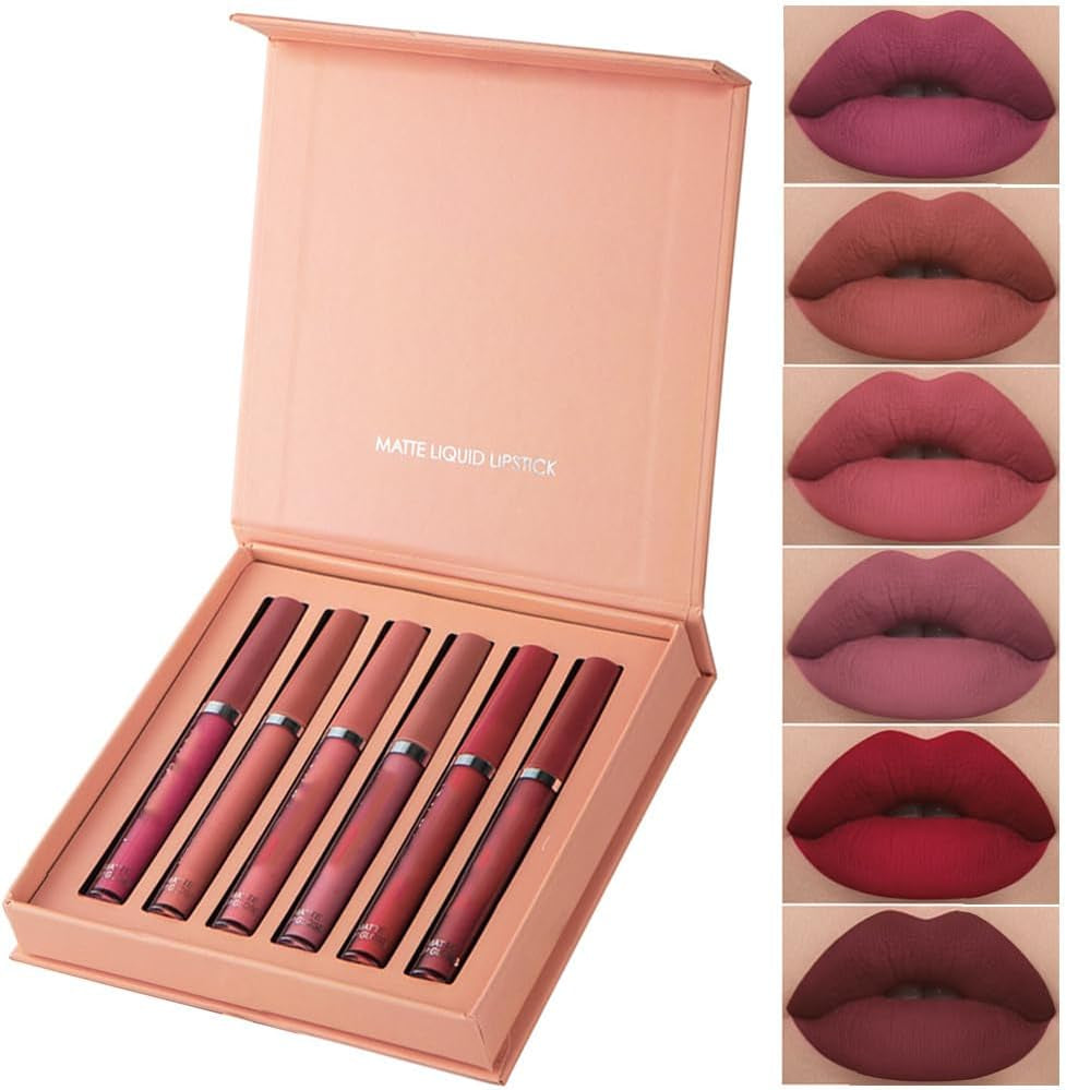 Velvet Matte Non-Sticky Waterproof Lipstick Set Moisturizing Sweatproof Long Lasting High Pigmented Silky Lip Gloss Non-Smudge Lip Makeup Long Wearing Natural Finish Gift Set