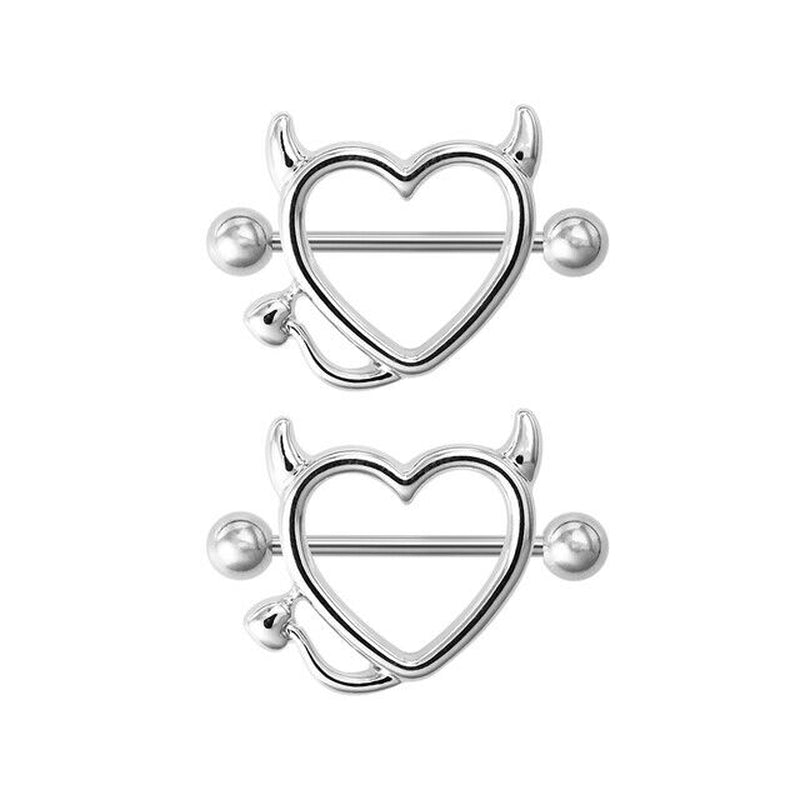 2PCS Devil Heart Nipple Piercing Bar Nipple Ring Shield Cover Barbell for Women