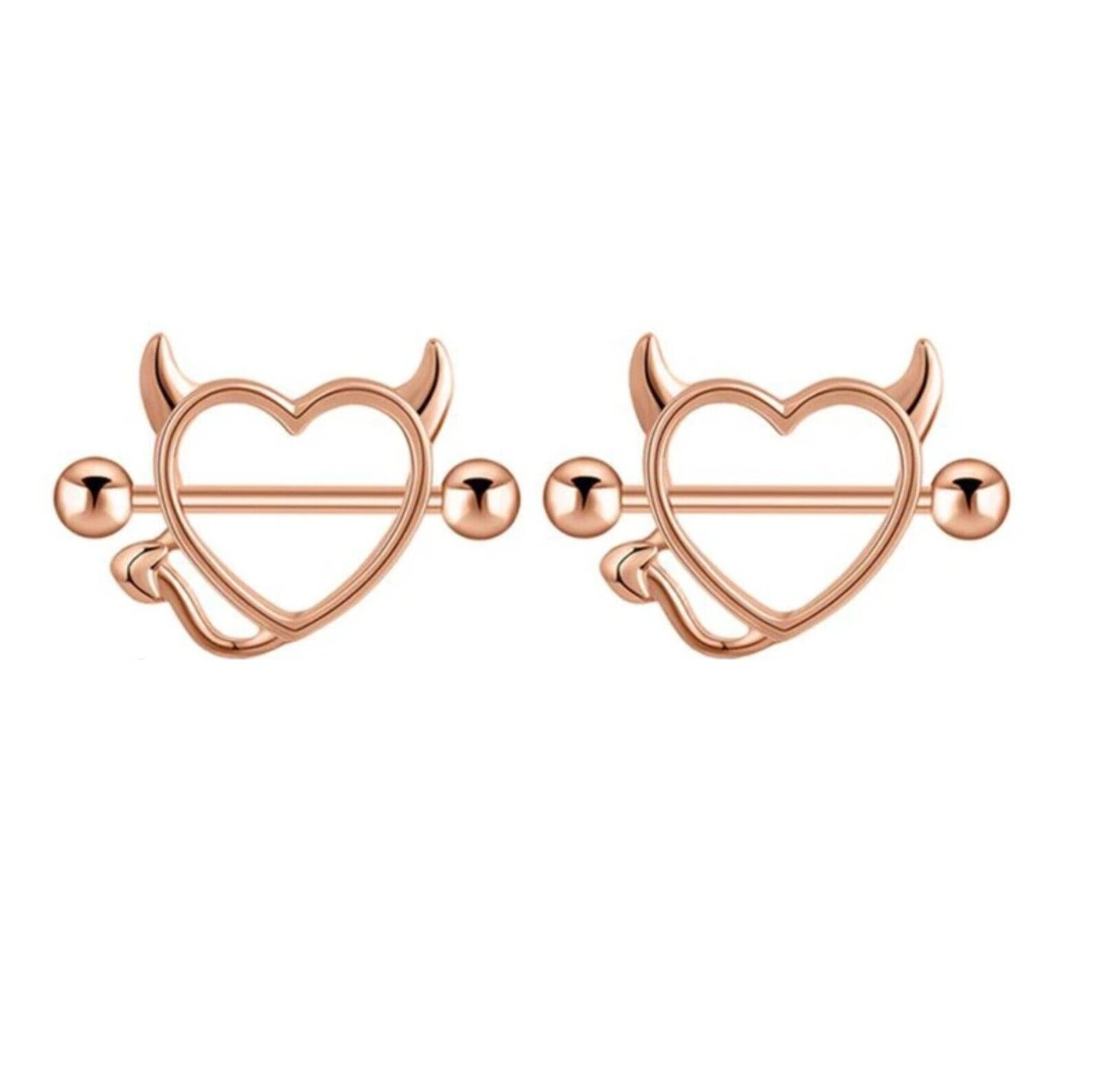 2PCS Devil Heart Nipple Piercing Bar Nipple Ring Shield Cover Barbell for Women