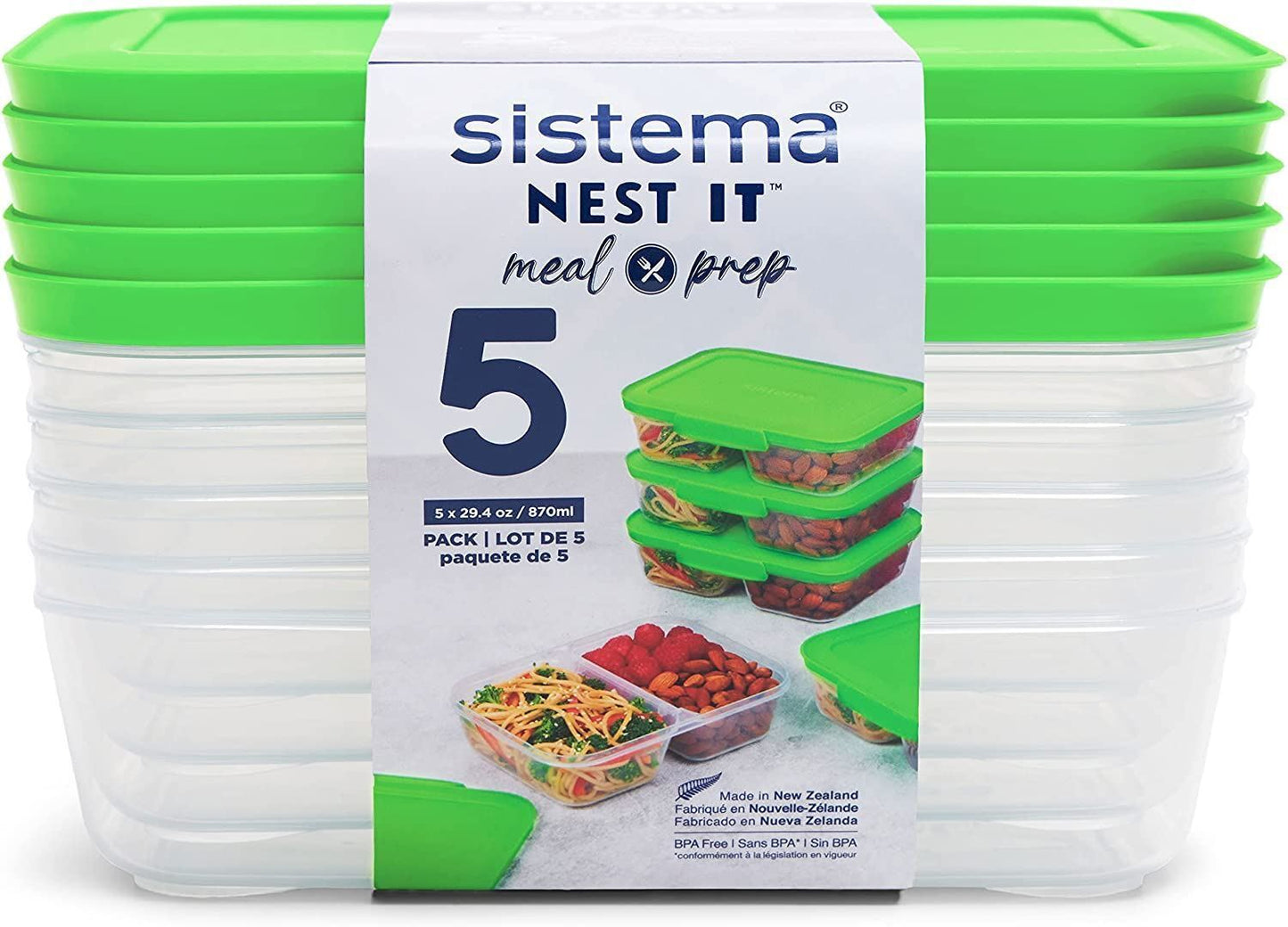 5 Sistema Nest It Meal Prep 2 Compartments Airtight Food Storage Container 870Ml