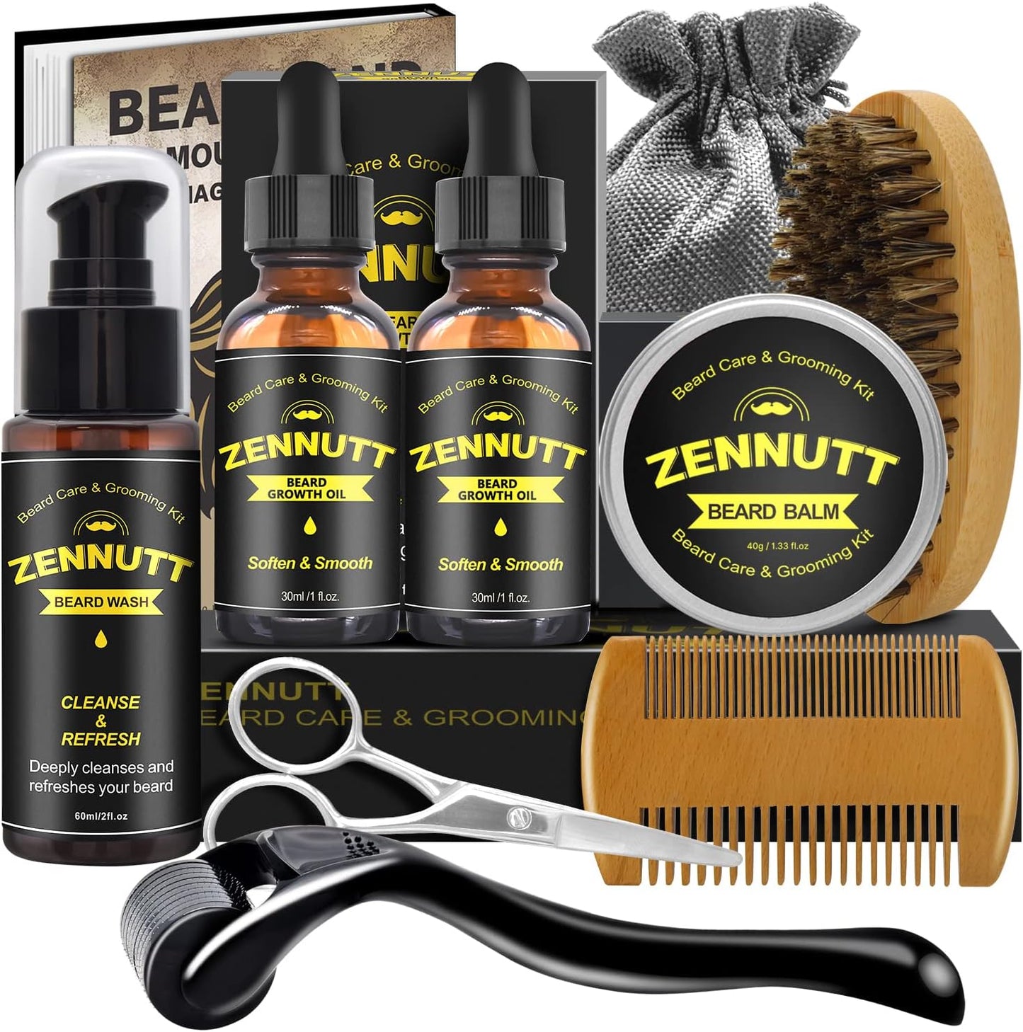 Beard Kit,Beard Growth Care Grooming Kit W/Beard Wash/Shampoo,2 Pack Beard Growth Oil,Beard Balm,Beard Brush,Beard Comb,Scissors,Best Beard Mens Gifts for Men Dad Him Christmas