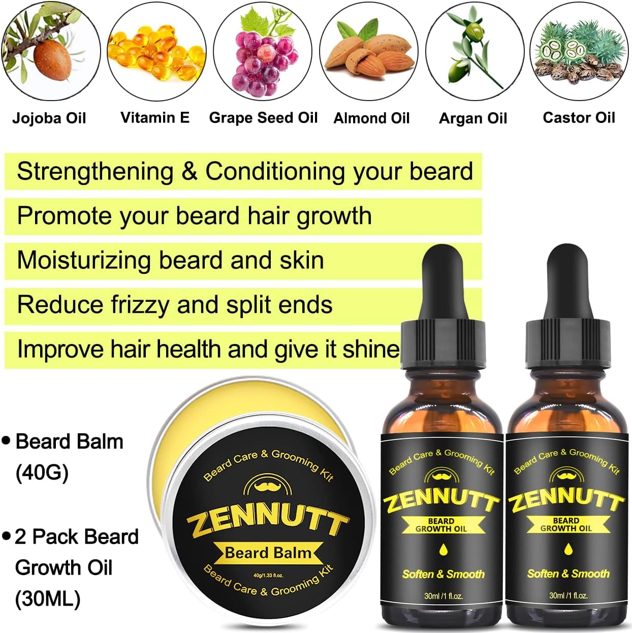 Beard Kit,Beard Growth Care Grooming Kit W/Beard Wash/Shampoo,2 Pack Beard Growth Oil,Beard Balm,Beard Brush,Beard Comb,Scissors,Best Beard Mens Gifts for Men Dad Him Christmas