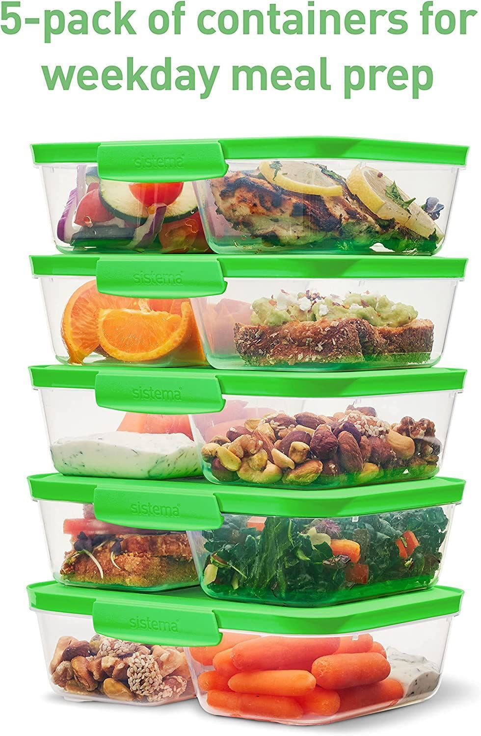 5 Sistema Nest It Meal Prep 2 Compartments Airtight Food Storage Container 870Ml