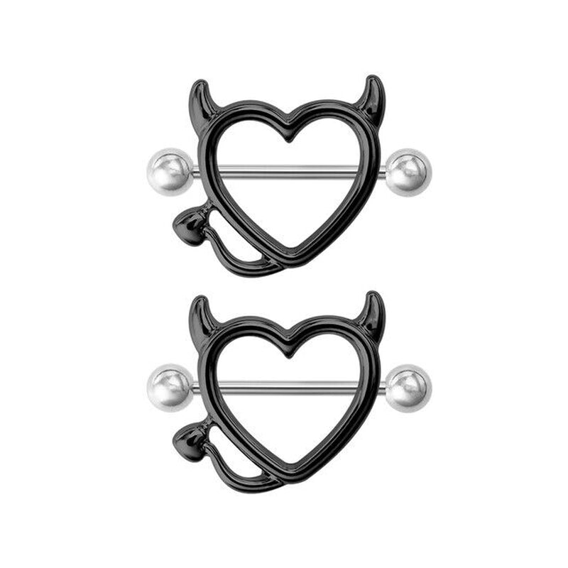 2PCS Devil Heart Nipple Piercing Bar Nipple Ring Shield Cover Barbell for Women