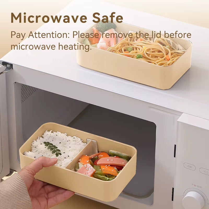 Portable Lunch Box Microwave Safe Plastic Bento Box with Compartments & Sauce Box Stackable Salad Fruit Food Container