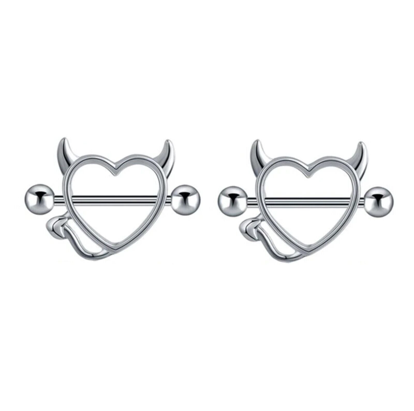 2PCS Devil Heart Nipple Piercing Bar Nipple Ring Shield Cover Barbell for Women