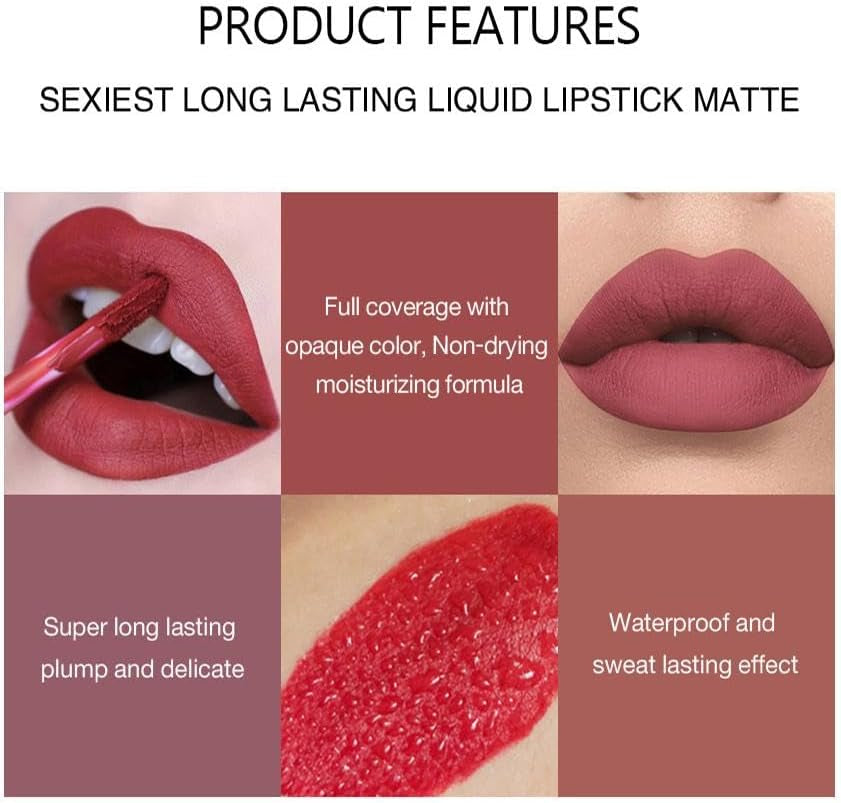 Velvet Matte Non-Sticky Waterproof Lipstick Set Moisturizing Sweatproof Long Lasting High Pigmented Silky Lip Gloss Non-Smudge Lip Makeup Long Wearing Natural Finish Gift Set