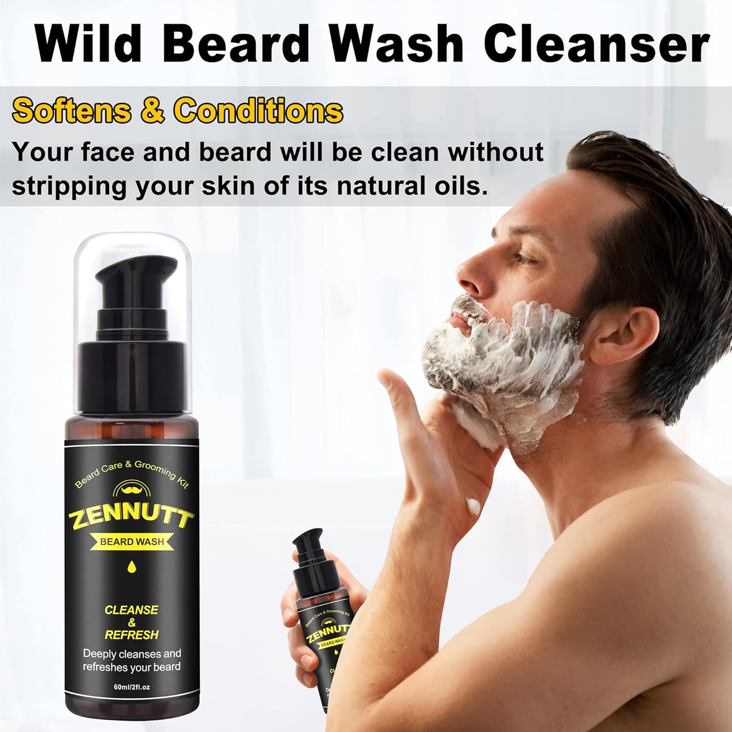 Beard Kit,Beard Growth Care Grooming Kit W/Beard Wash/Shampoo,2 Pack Beard Growth Oil,Beard Balm,Beard Brush,Beard Comb,Scissors,Best Beard Mens Gifts for Men Dad Him Christmas