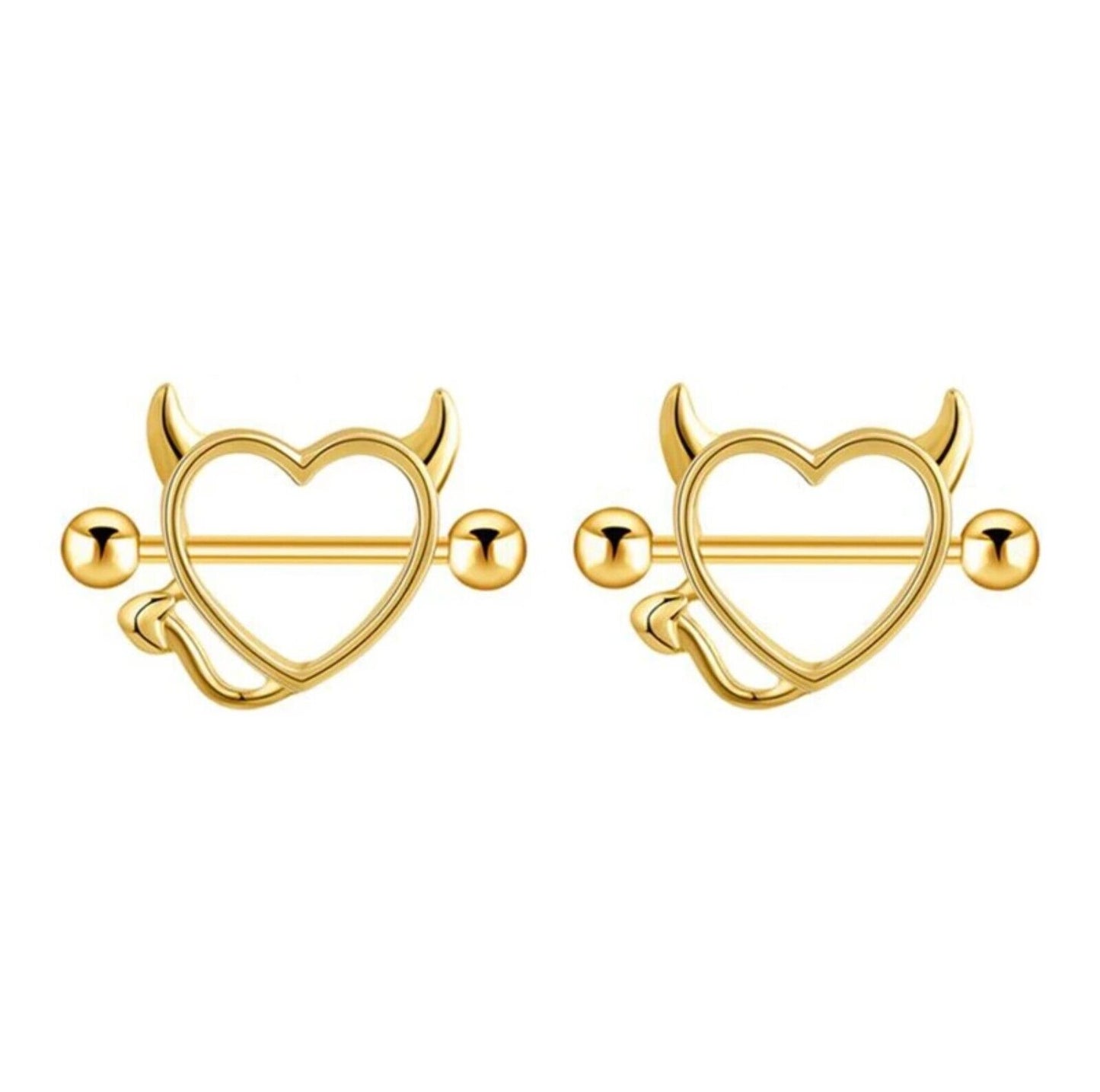 2PCS Devil Heart Nipple Piercing Bar Nipple Ring Shield Cover Barbell for Women