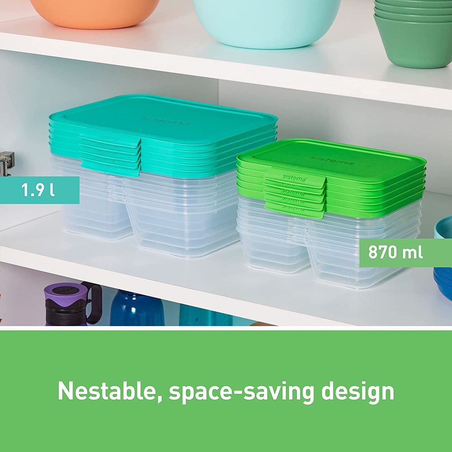 5 Sistema Nest It Meal Prep 2 Compartments Airtight Food Storage Container 870Ml