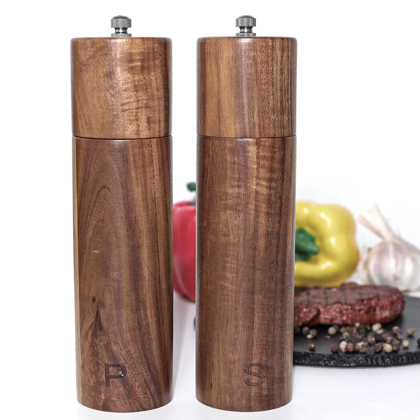 Wooden Salt and Pepper Grinders, Manual, Sea Salt and Pepper Mills for Seasoning, Meal Prep, Cooking, Serving, Dining, Tableware